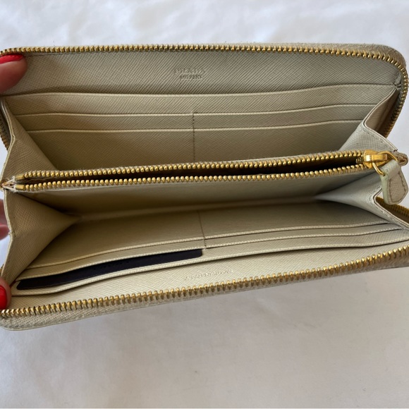PRADA Authentic Saffiano Gold Leather Zipper Around Wallet - Picture 12 of 16